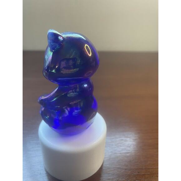 Fenton Glass Opalescent ￼Colbalt￼ Blue Dark Miniature Sitting Bear Mini Small - Picture 5 of 12